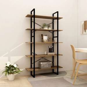 Emlen Extra Large Solid Pinewood 5 Tier Bookcase In Brown
