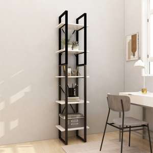 Emlen Small Solid Pinewood 5 Tier Bookcase In White