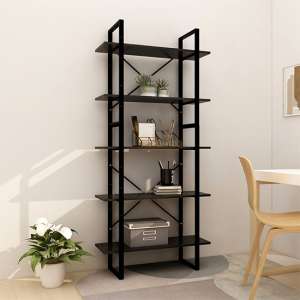 Emlen Large Solid Pinewood 5 Tier Bookcase In Black