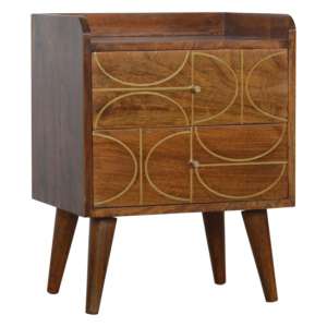 Emmis Wooden Gold Inlay Abstract Bedside Cabinet In Chestnut