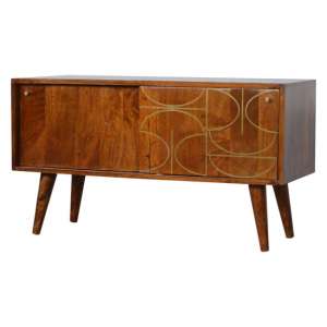 Emmis Wooden Gold Inlay Abstract TV Sideboard In Chestnut