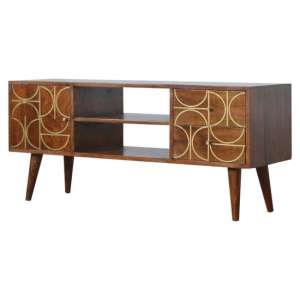 Emmis Wooden Gold Inlay Abstract TV Stand In Chestnut
