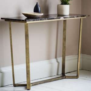 Emphora Brown Marble Console Table With Bronze Metal Base