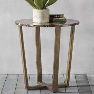 Emphora Round Brown Marble Side Table With Bronze Metal Base