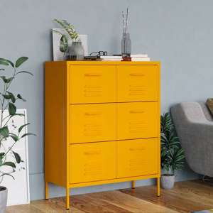 Emrik Steel Storage Cabinet With 6 Drawers In Mustard Yellow