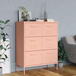 Emrik Steel Storage Cabinet With 6 Drawers In Pink