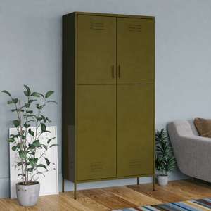 Emrik Steel Wardrobe With 2 Doors In Olive Green