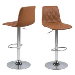 Emulot Light Brown Faux Leather Bar Stools In Pair