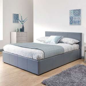 Eltham End Lift Ottoman Faux Leather Small Double Bed In Grey