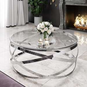 Enrico Clear Glass Coffee Table With Silver Stainless Steel Legs