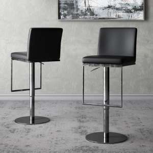 Eccles Black Faux Leather Gas-lift Bar Stools In Pair