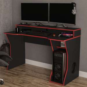 Enzo Wooden Gaming Desk In Black And Red