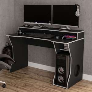 Enzo Wooden Gaming Computer Desk In Black And Silver