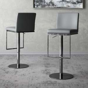 Eccles Grey Faux Leather Gas-lift Bar Stools In Pair