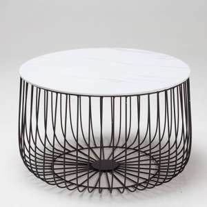 Exwick Large Black Frame Cage Coffee Table With Marble Top