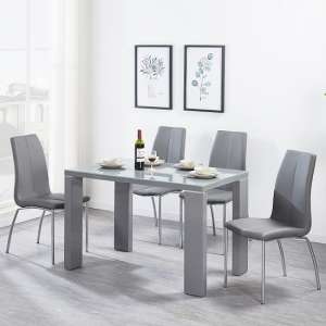 Enzo Glass Dining Table Small In Grey Gloss With 4 Opal Chairs