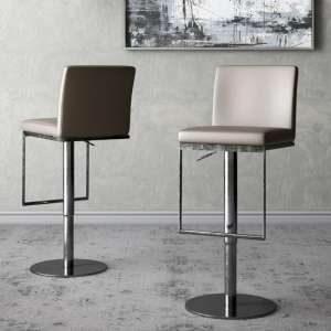 Eccles Taupe Faux Leather Gas-lift Bar Stools In Pair