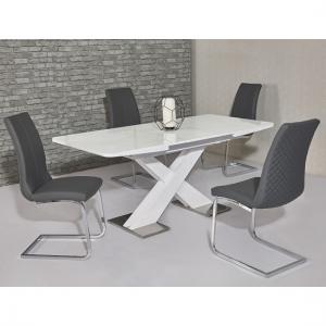 Enzo Extendable Dining Set In White Gloss And 6 Orly Grey Chairs