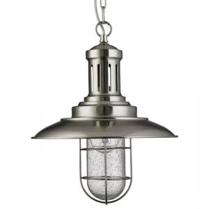 Eos Fisherman Ceiling Light In Satin Silver With Caged Shade