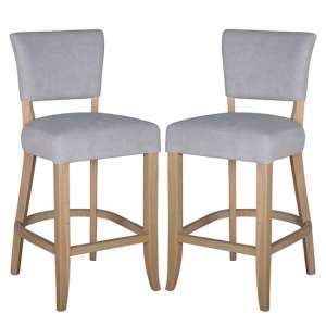 Epping Light Grey Velvet Bar Chairs With Wooden Legs In Pair