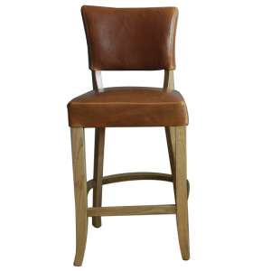 Epping PU Leather Bar Chair In Tan Brown With Wooden Frame