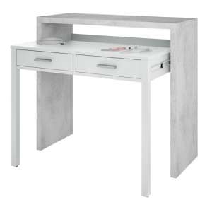 Elaina Pull-Out Wooden Laptop Desk In White And Concrete