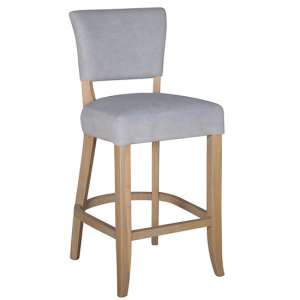 Epping Velvet Bar Chair In Light Grey With Solid Wooden Legs
