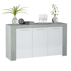Elaina Wooden Sideboard In White And Concrete With 3 Doors