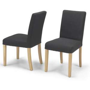 Exotic Dark Grey Fabric Dining Chairs In A Pair With Natural Leg