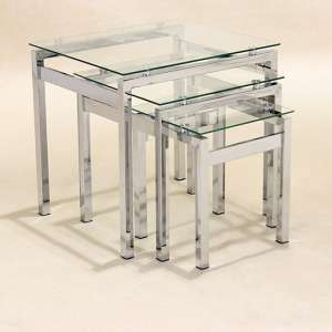 Eleanor Set Of 3 Glass Nest of Tables With Chrome Legs