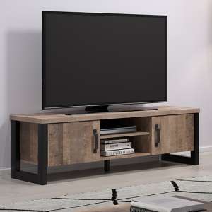 Erbil Wooden TV Stand With 2 Doors And Shelf In Tobacco Oak