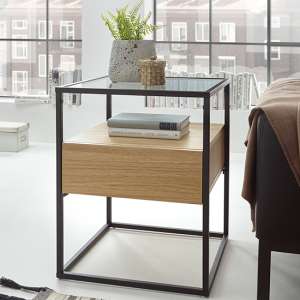 Ercolano Clear Glass Side Table With 1 Drawer In Oak