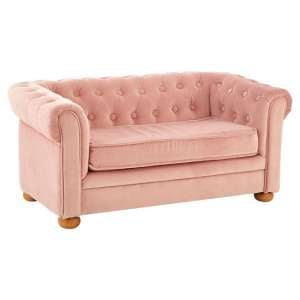 Ernest 2 Seater Kids Sofa In Pink Velvet With Wooden Legs