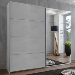 Ernie Sliding Door Mirrored Wooden Wardrobe In Light Grey