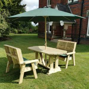 Erog Garden Wooden Dining Table With 2 Benches In Timber