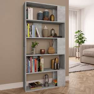 Errigal Wooden Bookcase And Room Divider In Concrete Effect