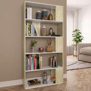 Errigal Wooden Bookcase And Room Divider In White Sonoma Oak