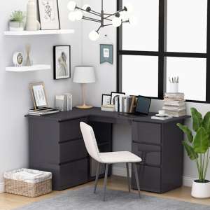 Errol Corner High Gloss Computer Desk With 4 Drawers In Grey