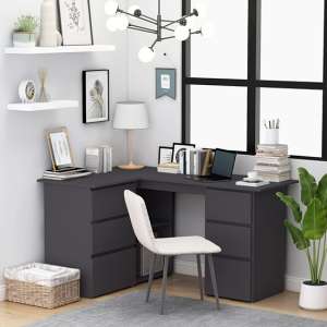 Errol Corner Wooden Computer Desk With 4 Drawers In Grey