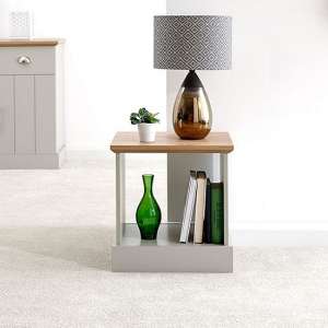 Kirkby Wooden Lamp Table In Grey With Oak Effect Top