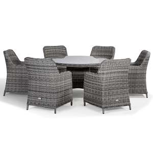 Essen Outdoor Round Dining Table With 6 Armchairs In Grey