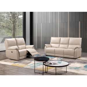 Essex Leather Electric Recliner 3+2 Seater Sofa Set In Chalk