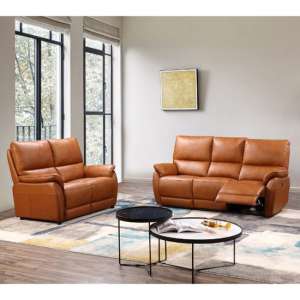 Essex Leather Electric Recliner 3+2 Seater Sofa Set In Tan