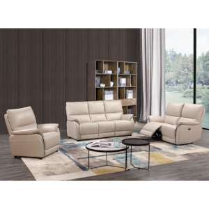 Essex Leather Electric Recliner Sofa Suite In Chalk