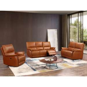 Essex Leather Electric Recliner Sofa Suite In Tan