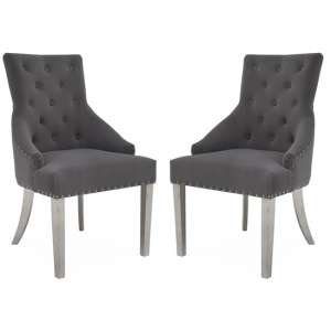 Estela Knockerback Grey Velvet Dining Chairs In Pair