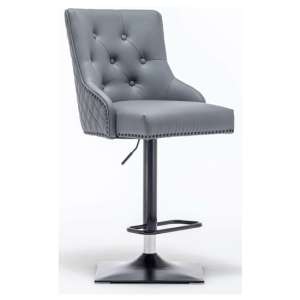 Estes Round Knocker Faux Leather Bar Chair In Grey