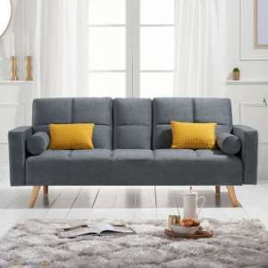 Etica Chesterfield Linen Fabric 3 Seater Sofa Bed In Grey