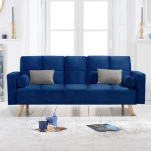 Etica Velvet 3 Seater Fold Down Sofa Bed In Blue