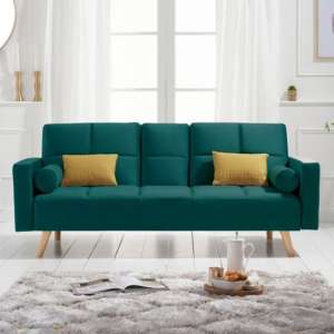 Etica Velvet 3 Seater Fold Down Sofa Bed In Green